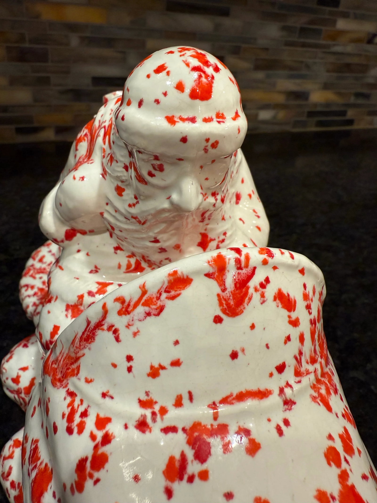 Vintage Splatterware Studio Art Ceramic Christmas Santa - 3