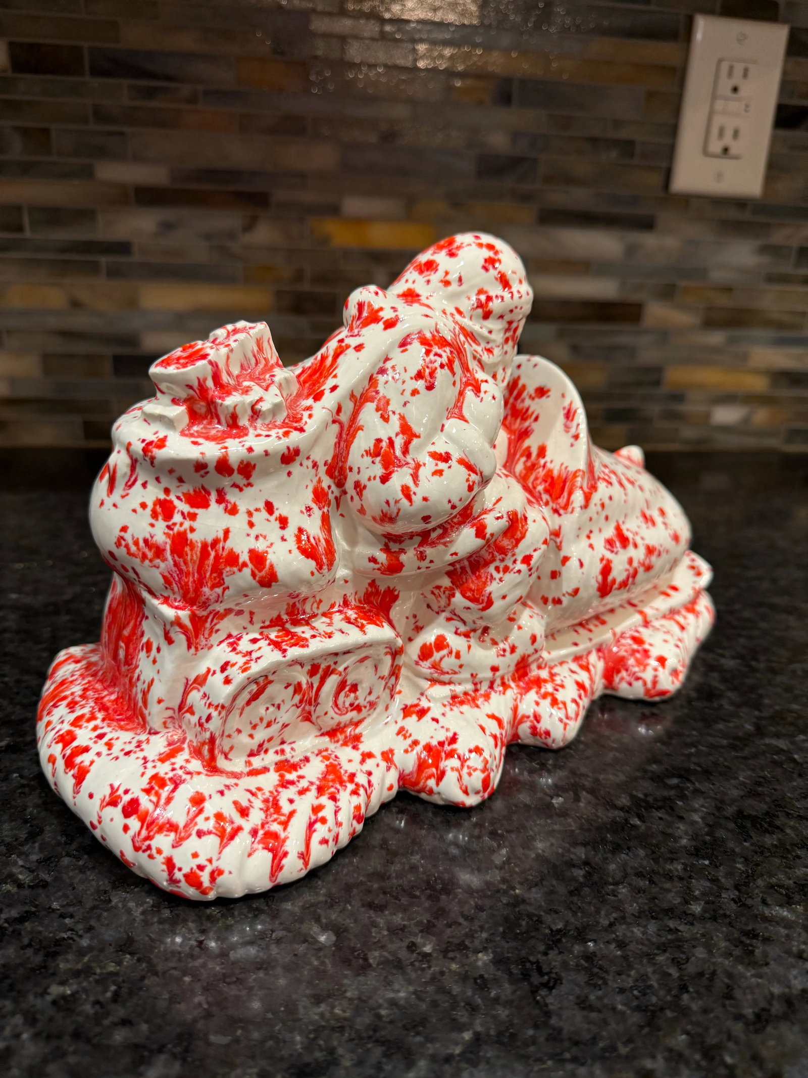 Vintage Splatterware Studio Art Ceramic Christmas Santa - 4