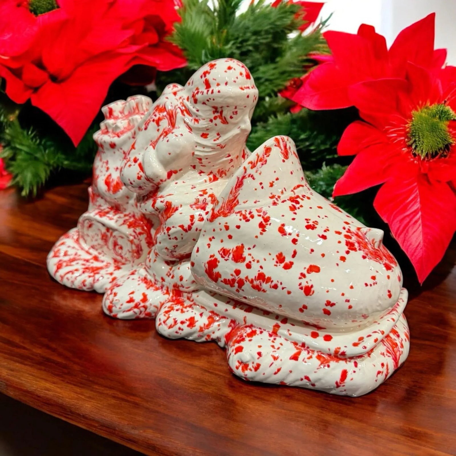 Vintage Splatterware Studio Art Ceramic Christmas Santa - 5