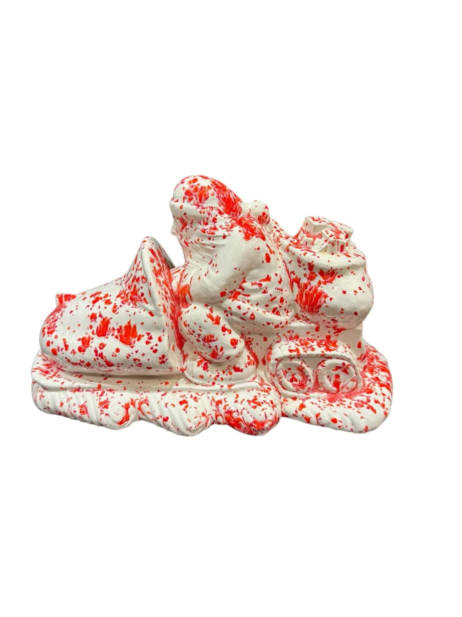 Vintage Splatterware Studio Art Ceramic Christmas Santa - 6