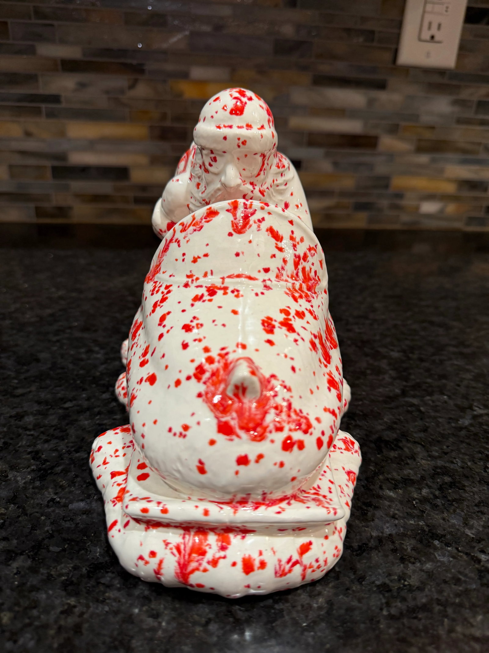 Vintage Splatterware Studio Art Ceramic Christmas Santa - 7