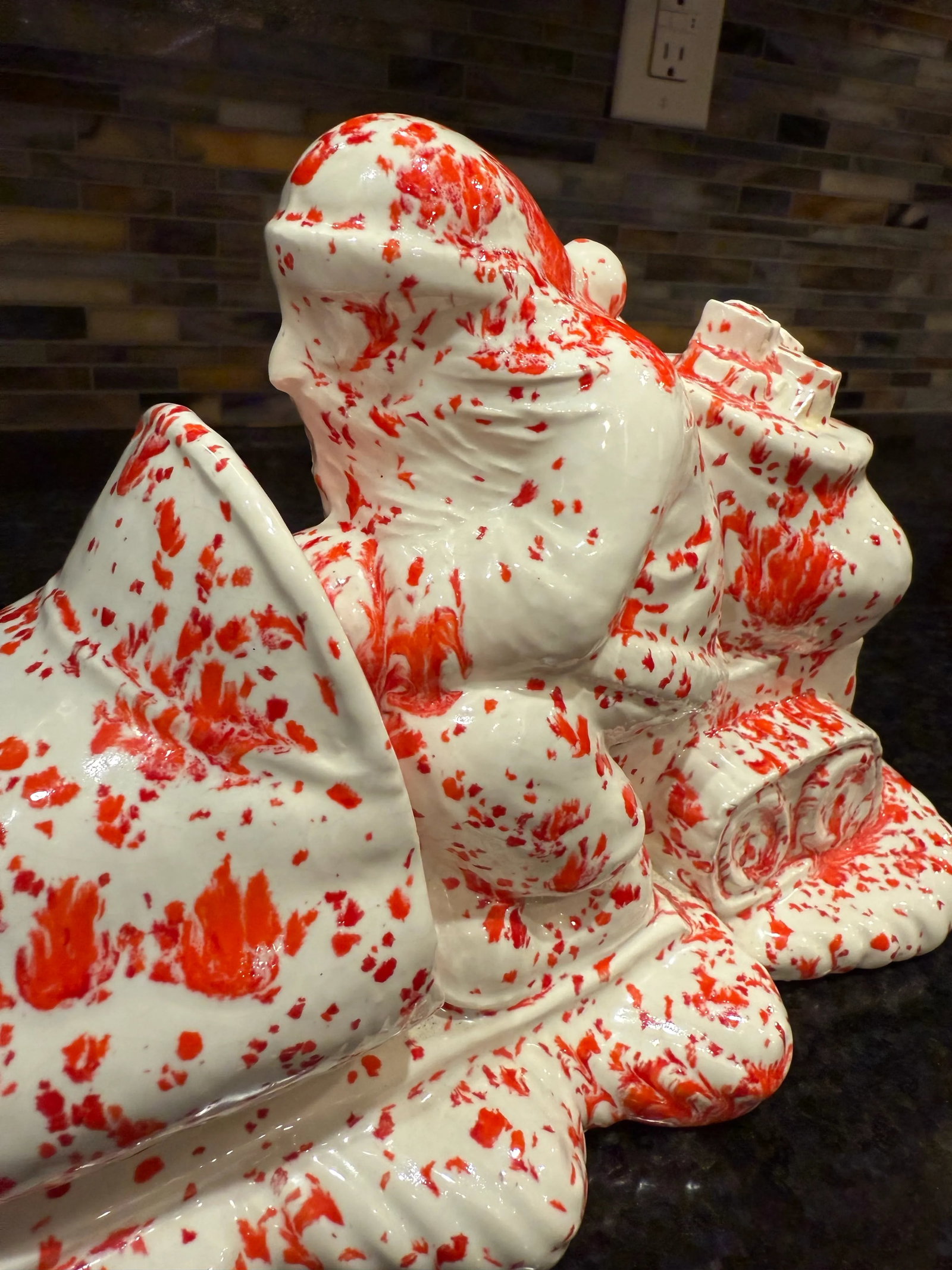 Vintage Splatterware Studio Art Ceramic Christmas Santa - 8