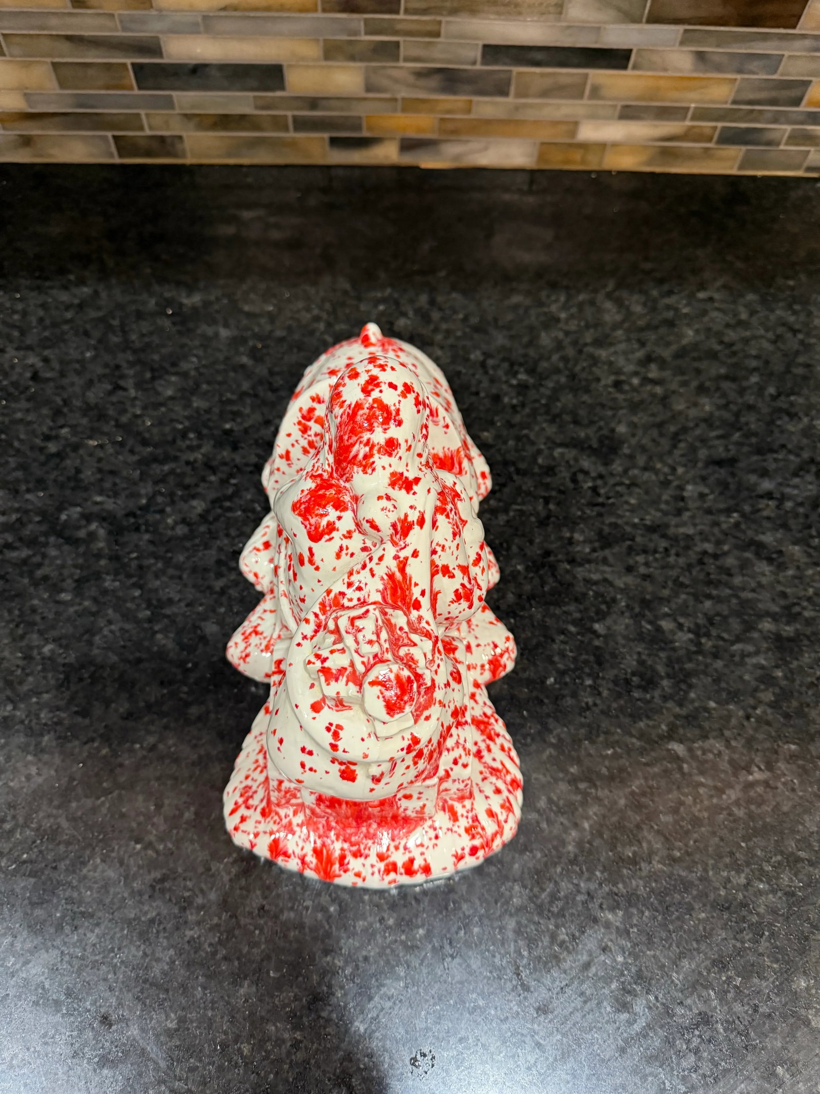Vintage Splatterware Studio Art Ceramic Christmas Santa - 9