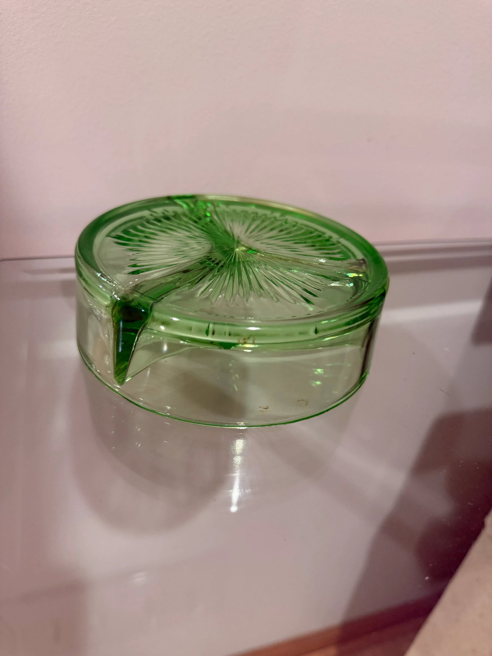 Mid 20th Century Uranium Green Depression Glass Divided Dish Bowl - 4