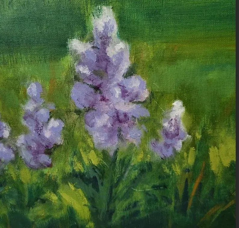 Charming Oil on Canvas Painting -Serene Springime Mountain Scene - 3