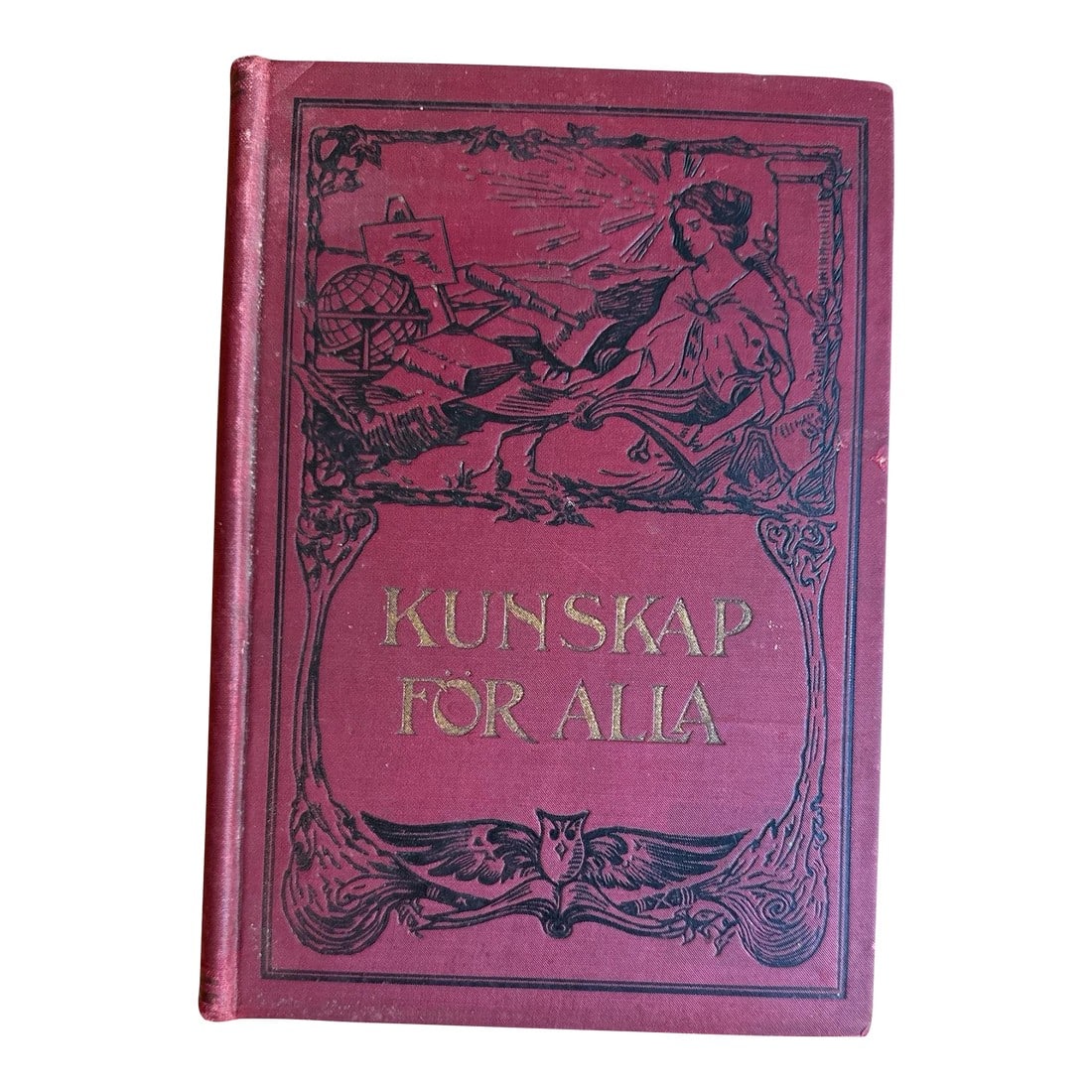 1905 Swedish Literature Antique Hardcover Kushan for Alla Knowledge for All: 1905 Hardcover "Kunskap För Alla," which translates to "Knowledge for All" in Swedish. It is a collection of valuable literature for Swedes. This is volume III. Dark red cloth with Black