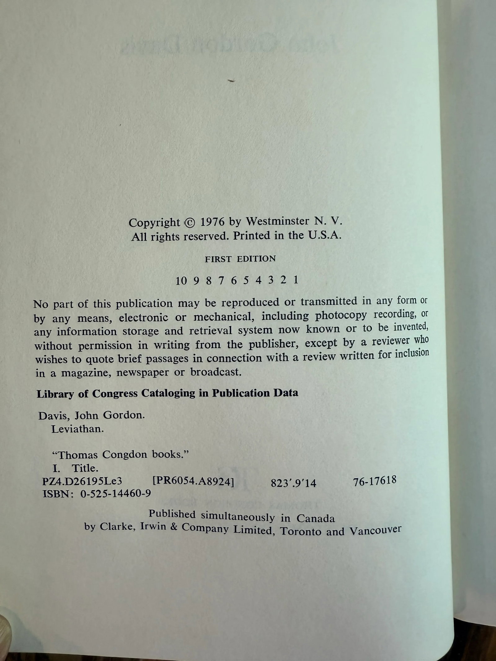 First Edition 1976 Hardcover Book Leviathan by John Gordon Davis - 4