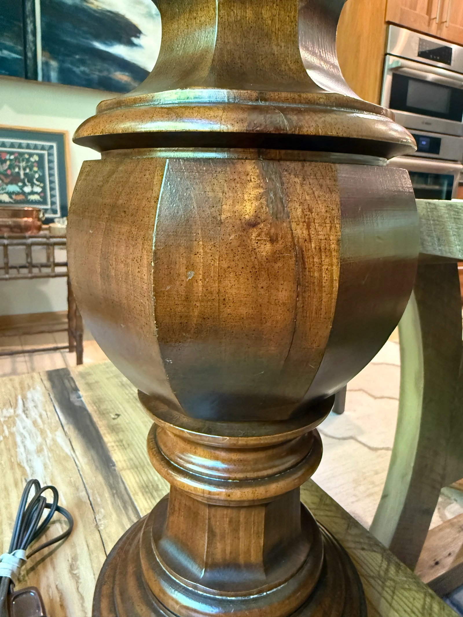 Late 20th Century Vintage Turned Wood Paneled Tall Table Lamp - 11