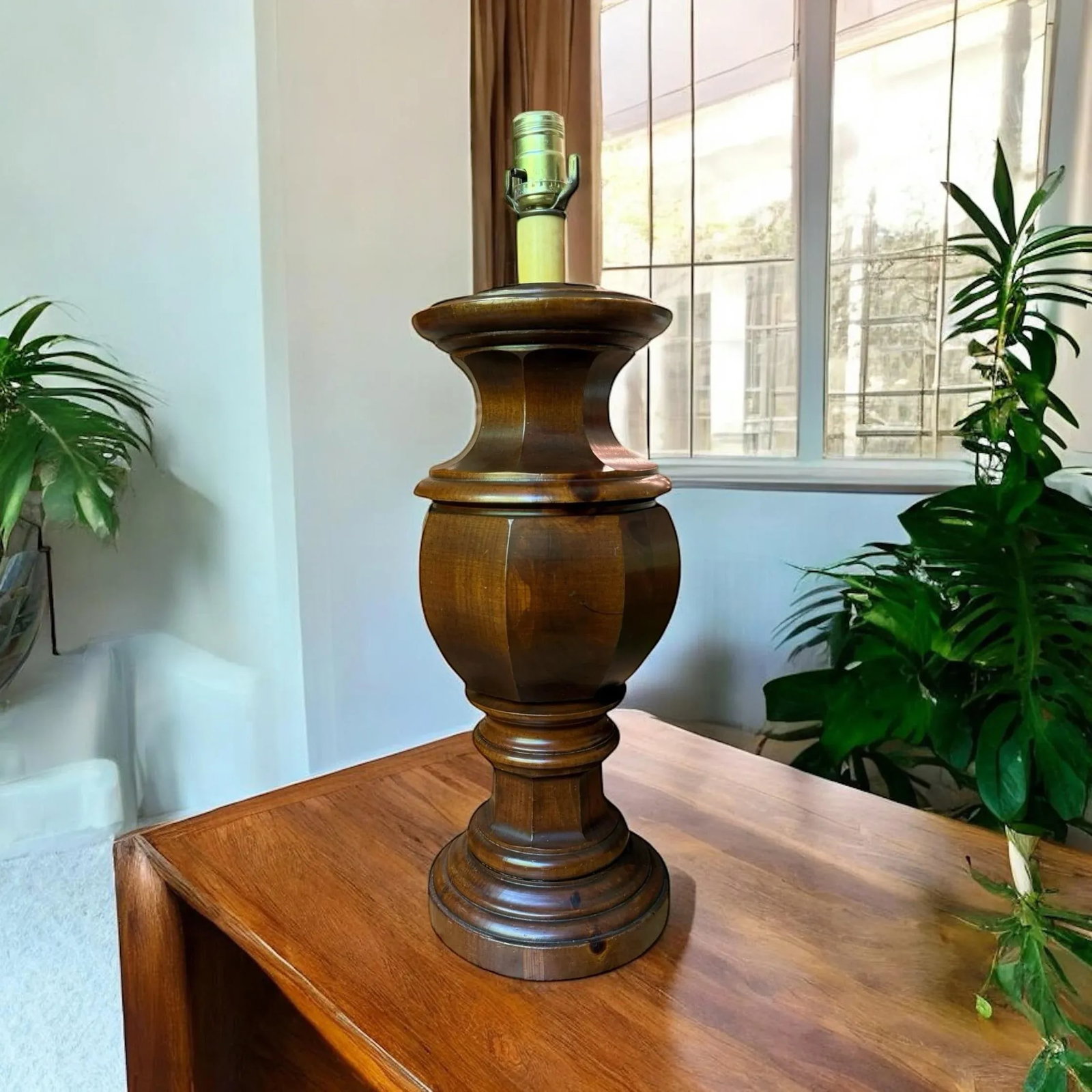 Late 20th Century Vintage Turned Wood Paneled Tall Table Lamp - 2