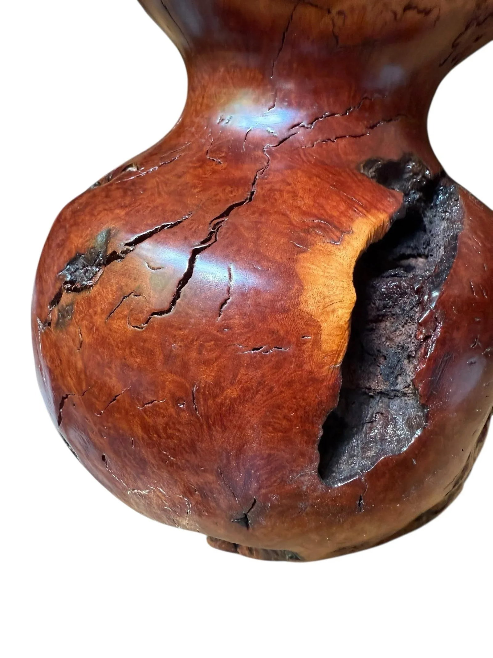 Vintage Brutalist Burlwood Hand Turned Sculpture Art Vase Decor - 10