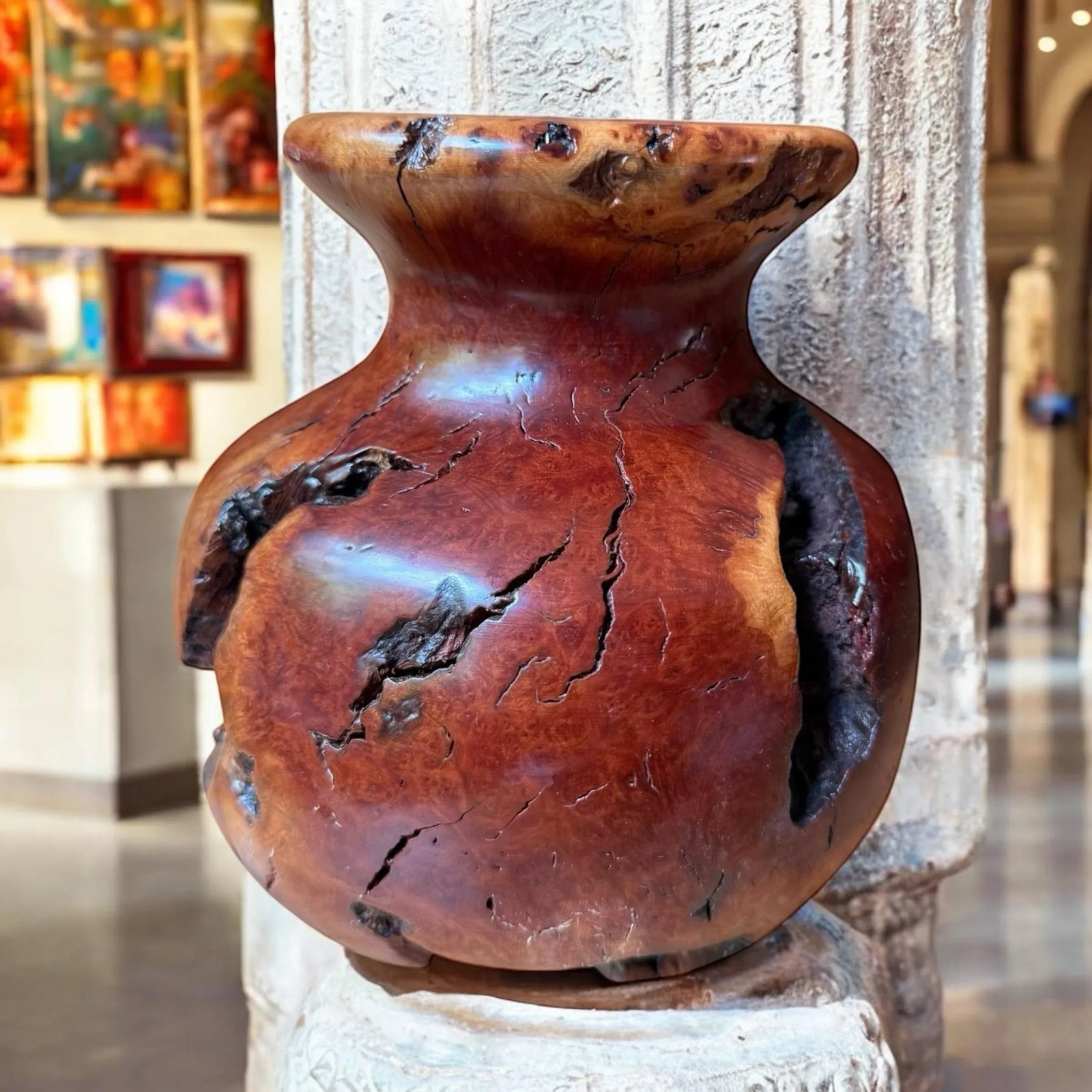 Vintage Brutalist Burlwood Hand Turned Sculpture Art Vase Decor - 2