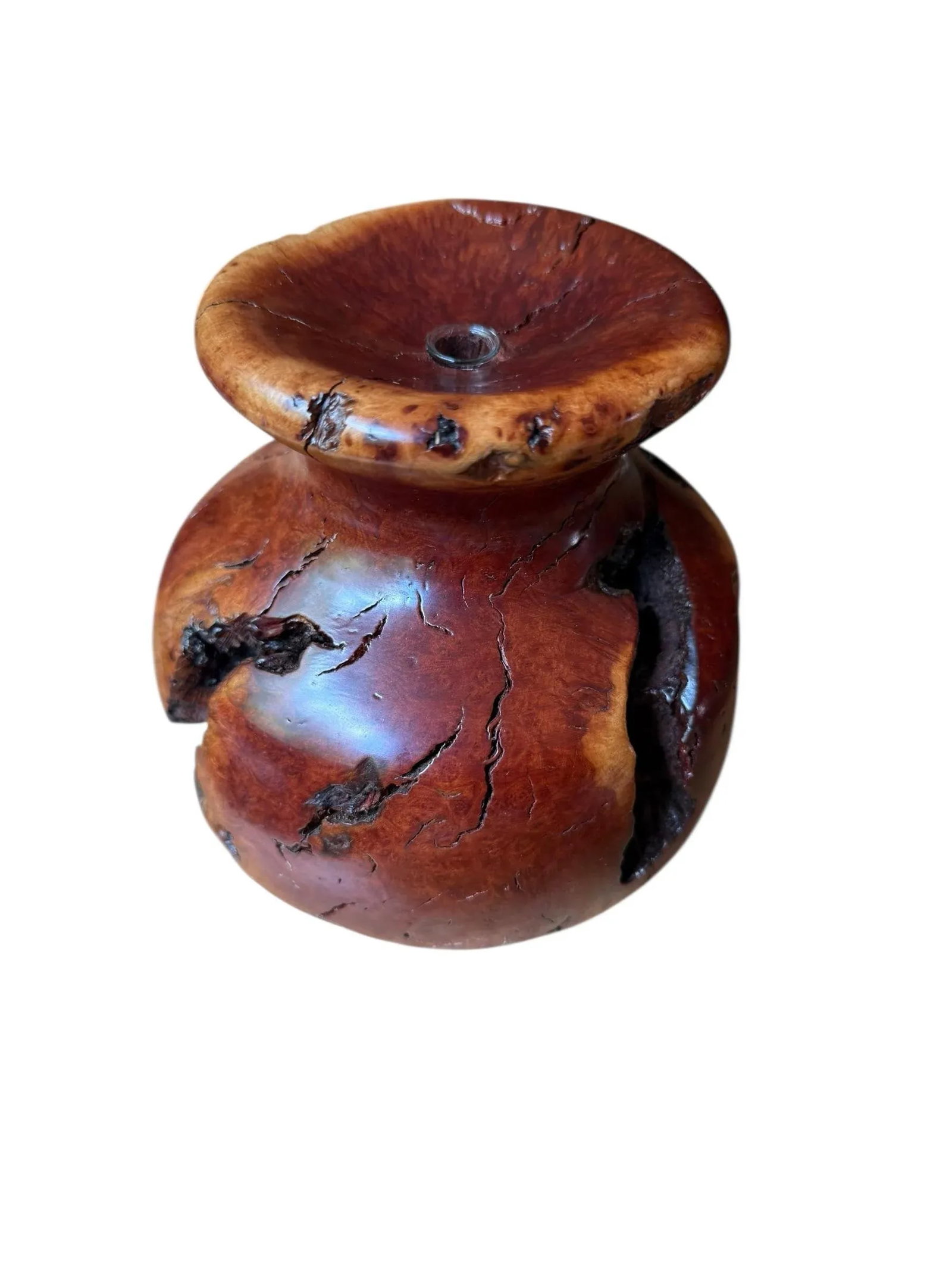 Vintage Brutalist Burlwood Hand Turned Sculpture Art Vase Decor - 3