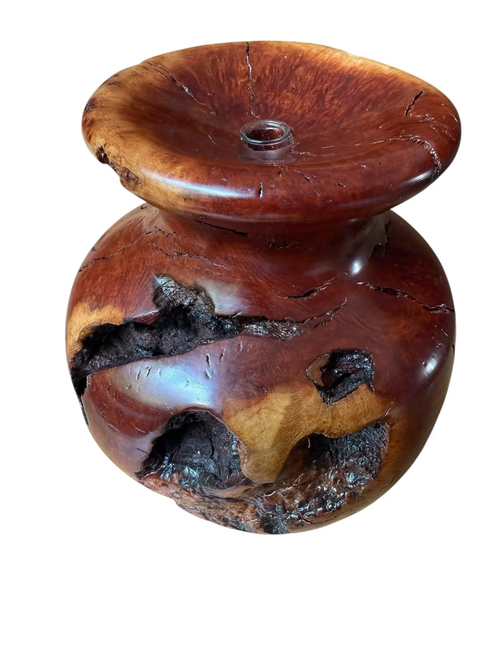 Vintage Brutalist Burlwood Hand Turned Sculpture Art Vase Decor - 4