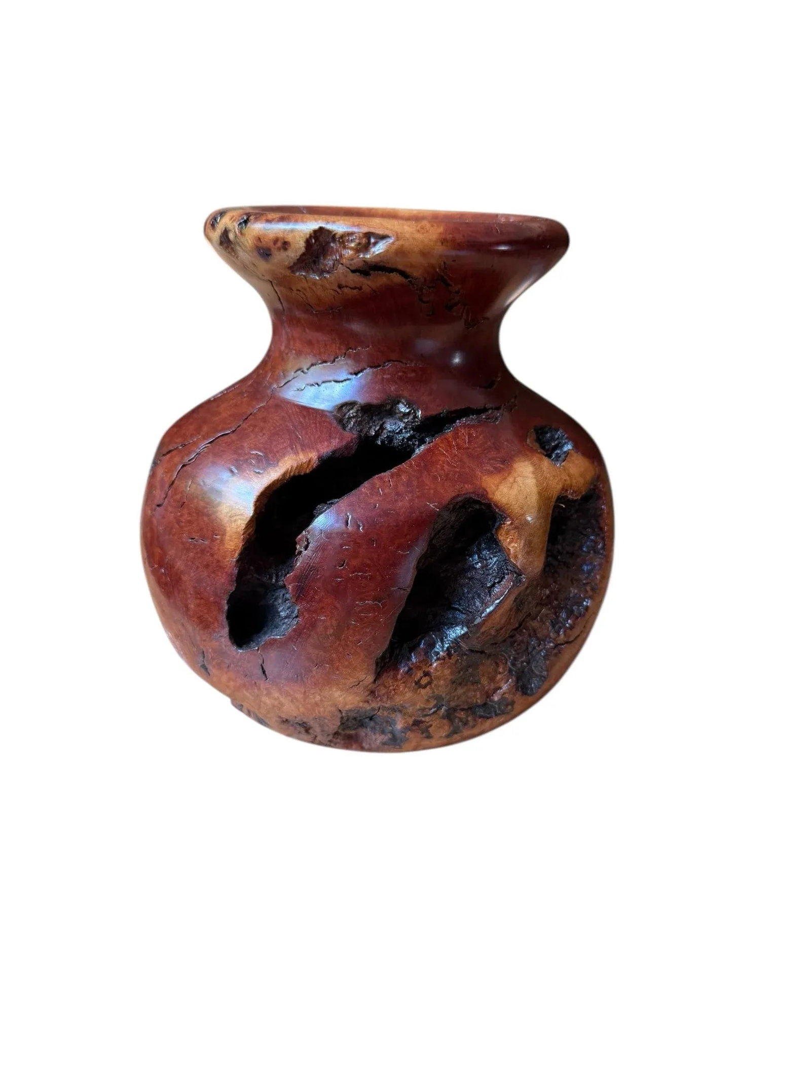 Vintage Brutalist Burlwood Hand Turned Sculpture Art Vase Decor - 6