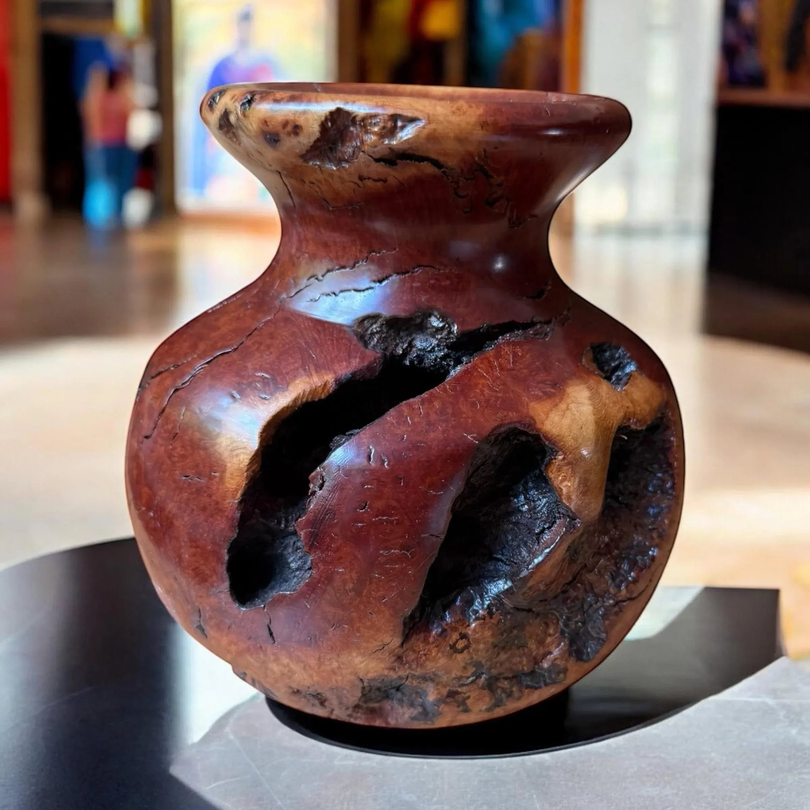 Vintage Brutalist Burlwood Hand Turned Sculpture Art Vase Decor - 7