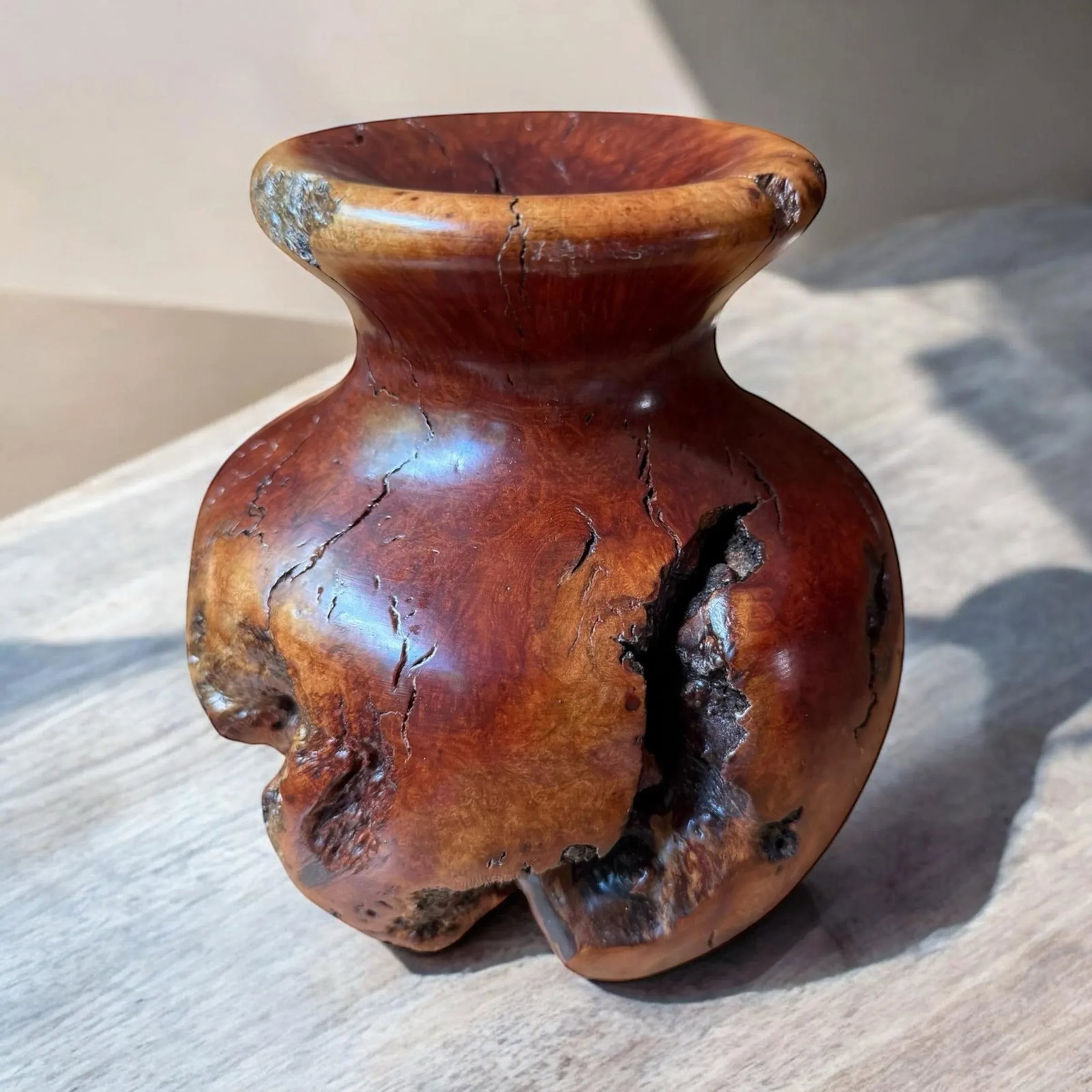 Vintage Brutalist Burlwood Hand Turned Sculpture Art Vase Decor - 9