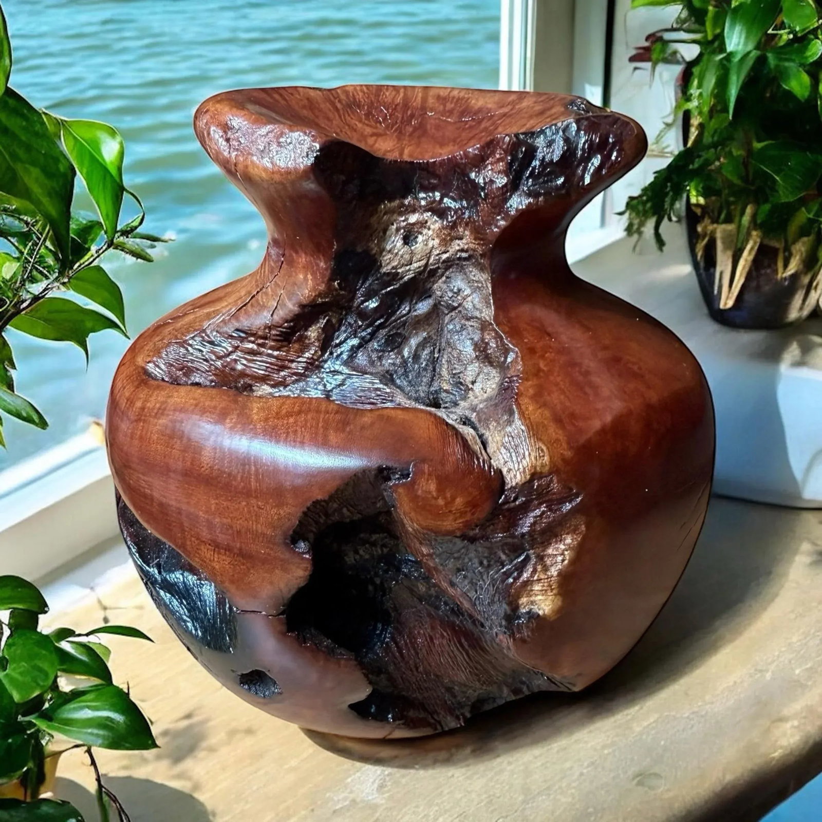 Vintage Burlwood Brutalist Hand Turned Sculpture Art Vase - 2