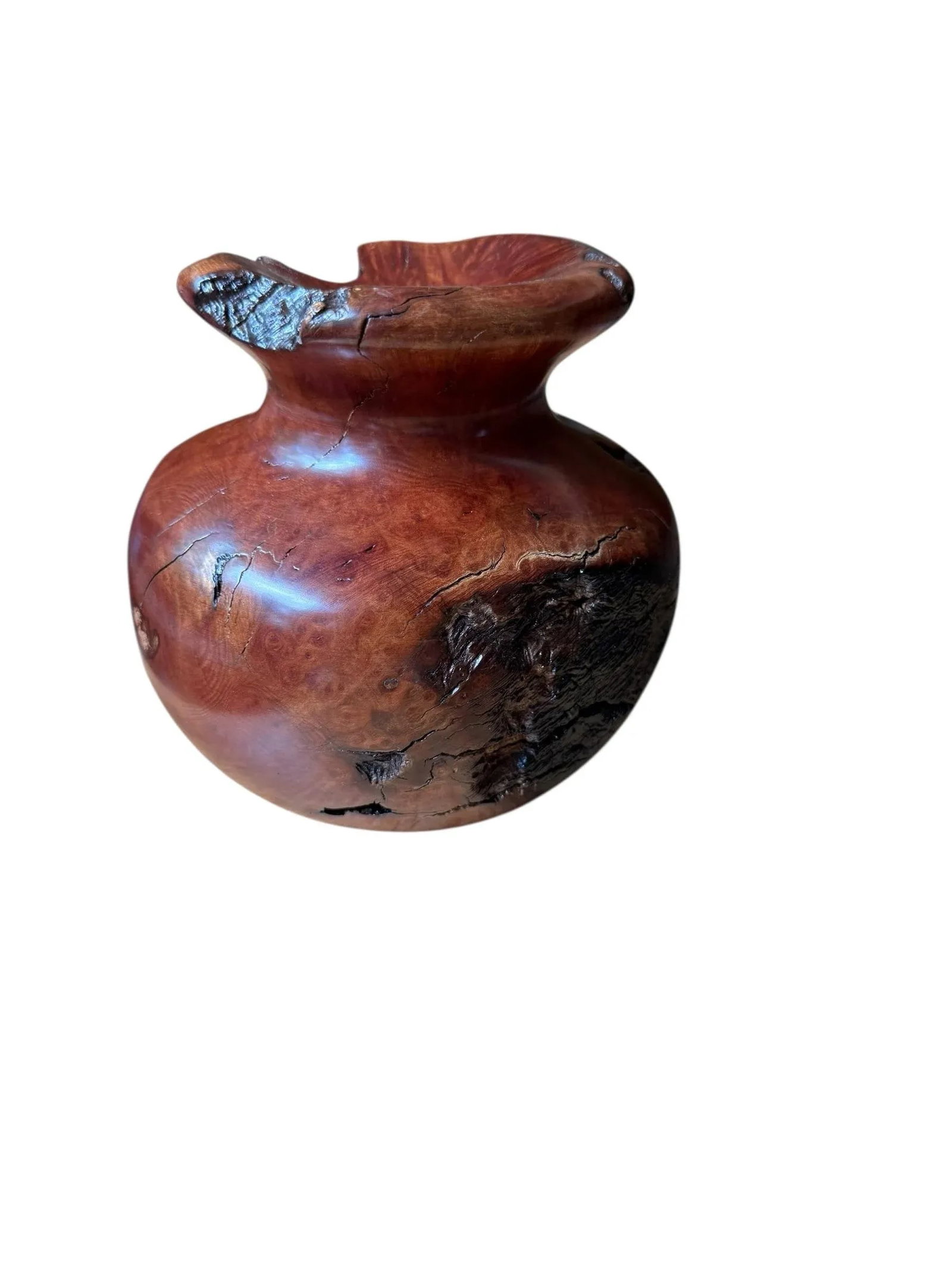 Vintage Burlwood Brutalist Hand Turned Sculpture Art Vase - 3