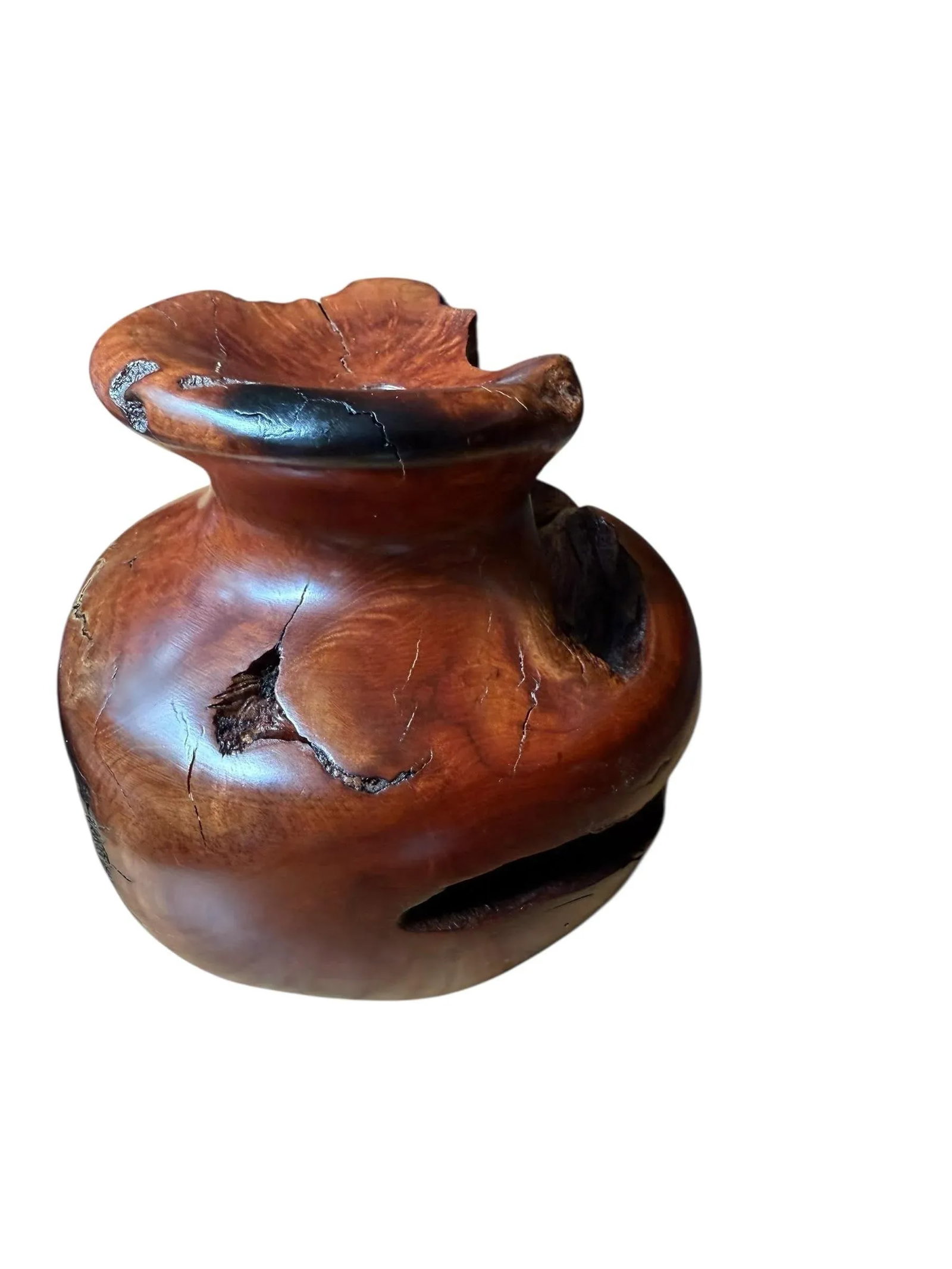 Vintage Burlwood Brutalist Hand Turned Sculpture Art Vase - 7