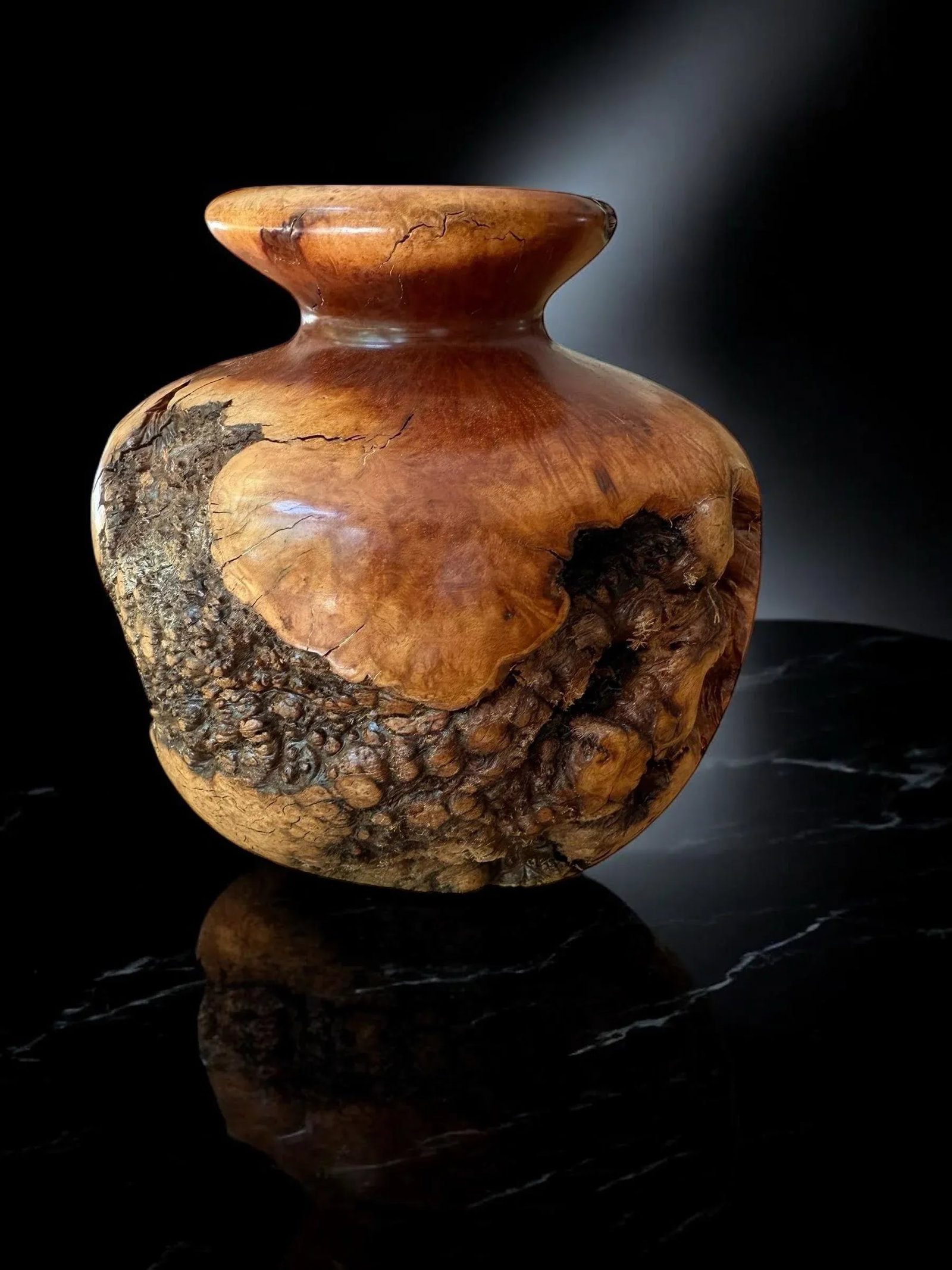Burlwood Hand Turned Vase Brutalist Decor - 2