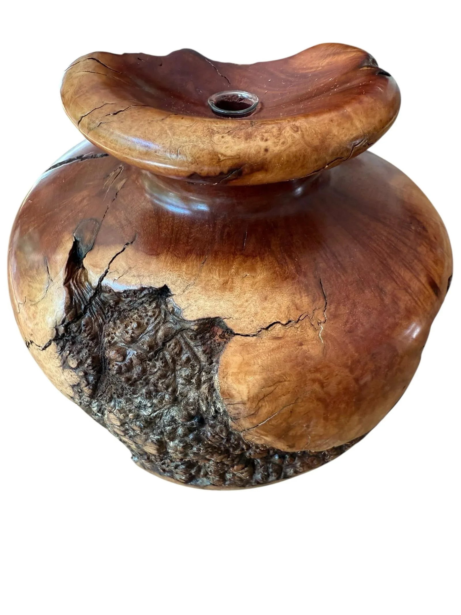 Burlwood Hand Turned Vase Brutalist Decor - 5