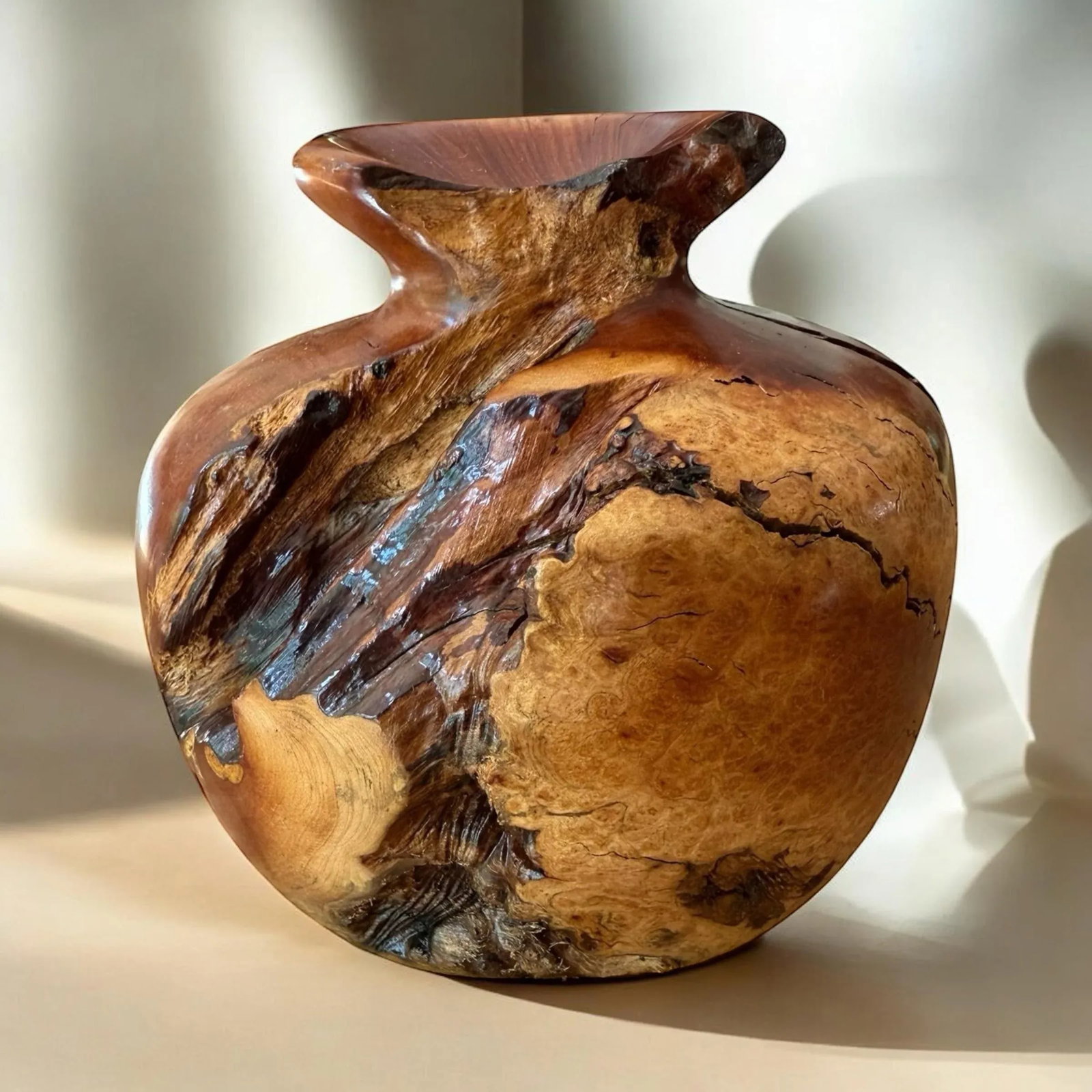 Burlwood Hand Turned Vase Brutalist Decor - 7