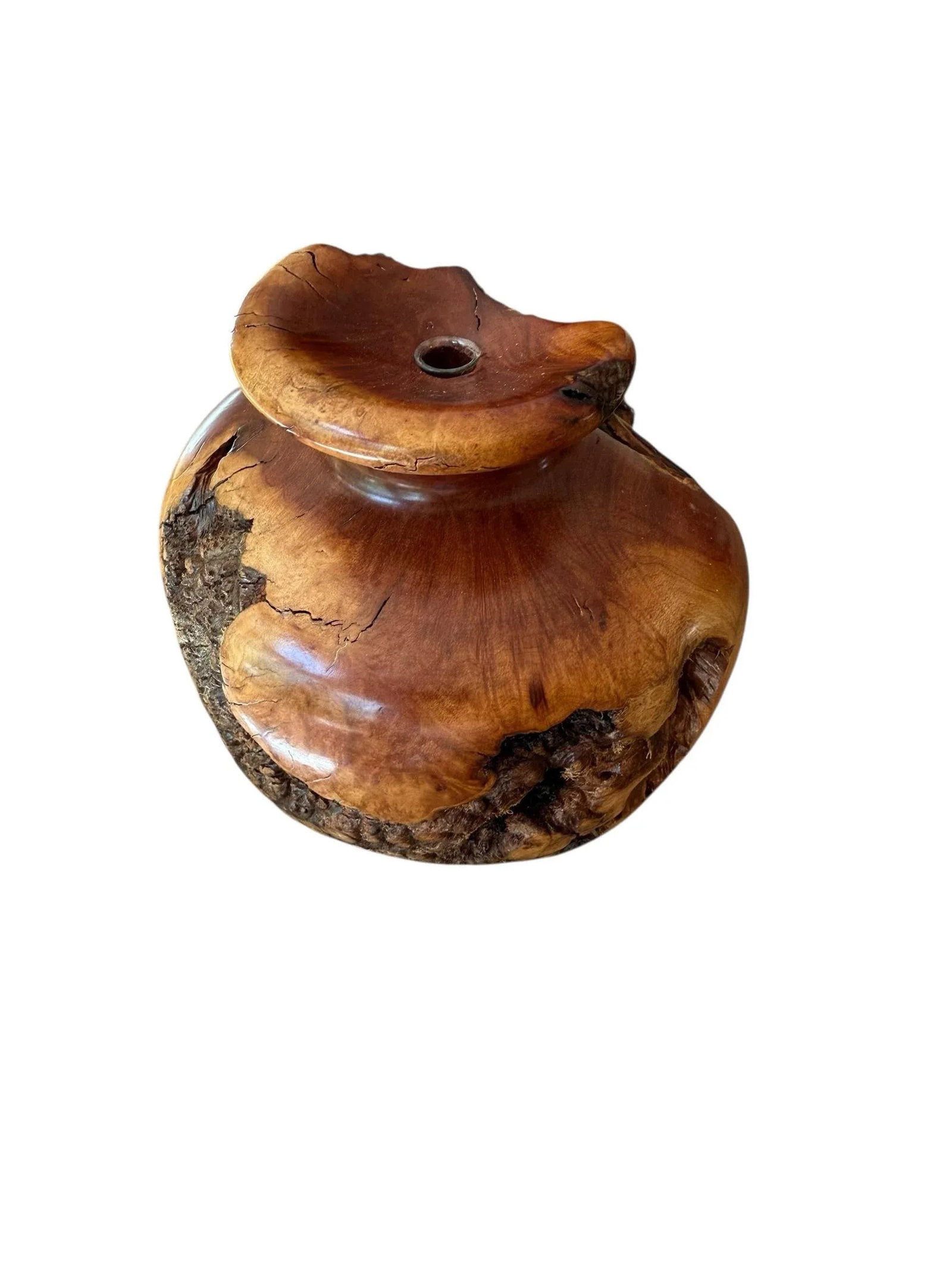 Burlwood Hand Turned Vase Brutalist Decor - 8