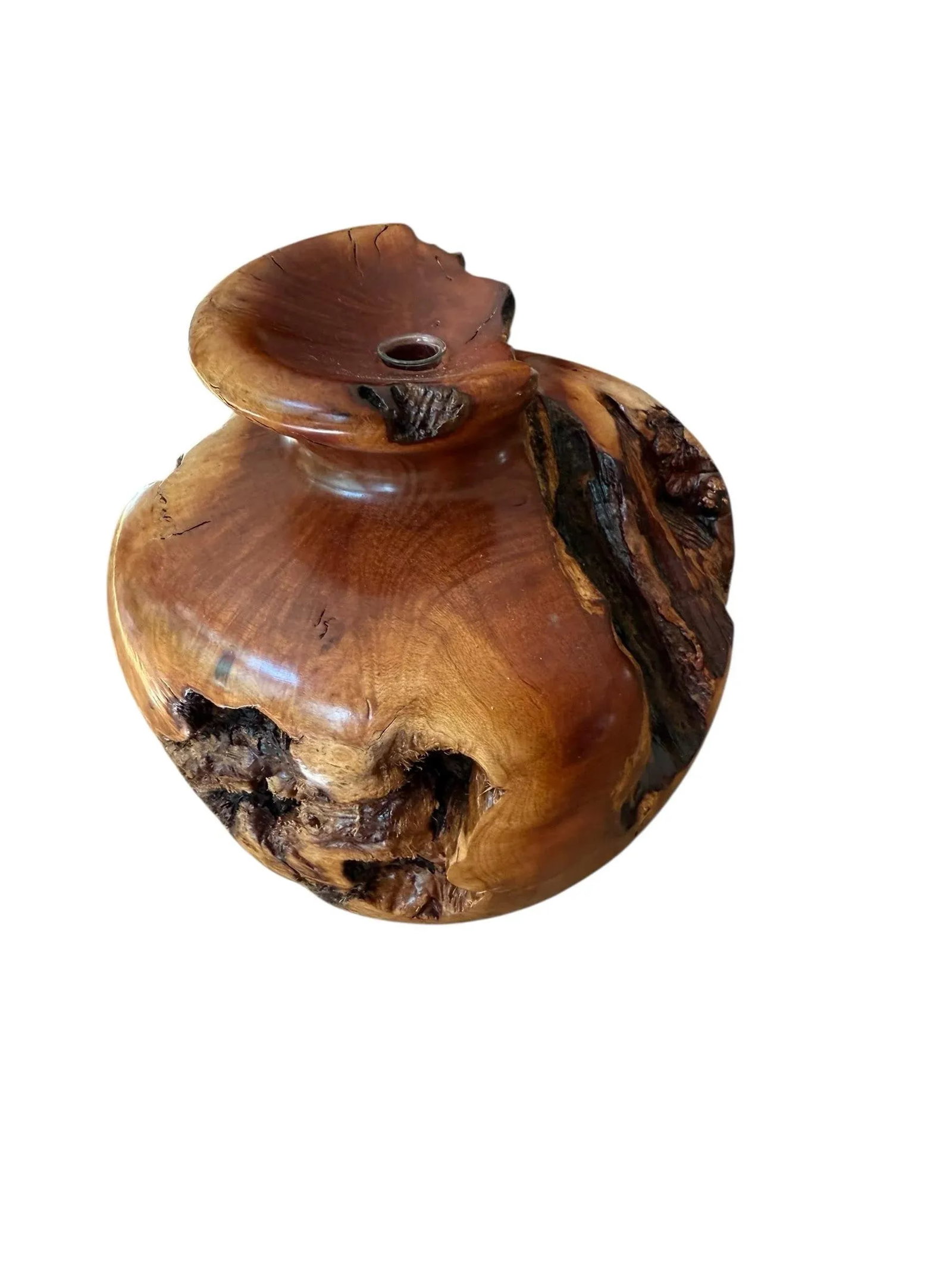 Burlwood Hand Turned Vase Brutalist Decor - 9