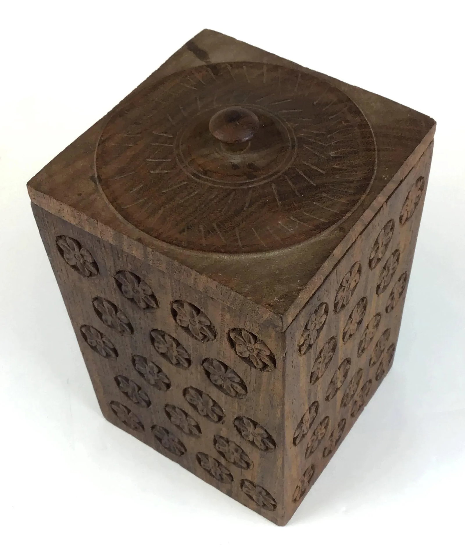1920s Solid Heavy Wood Carved Covered Box - 2