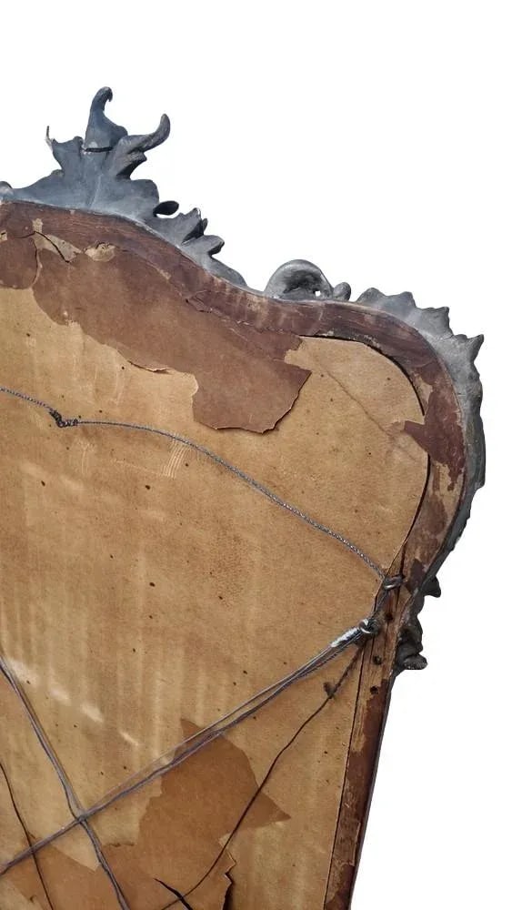 Antique Rococo Revival Mirror With Distressed Red & Silver Finish, Circa 1880 - 10