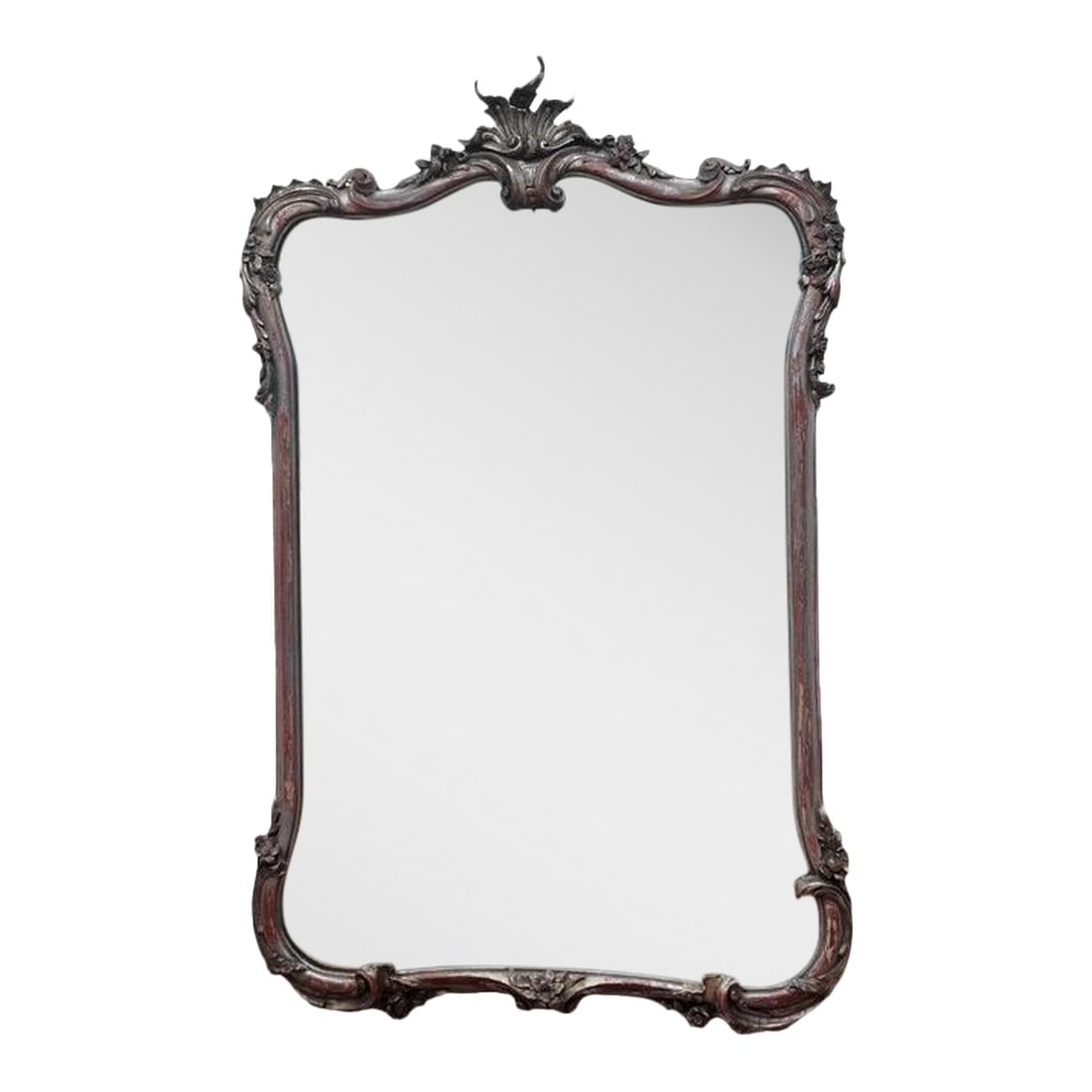 Antique Rococo Revival Mirror With Distressed Red & Silver Finish, Circa 1880 (1 of 10)