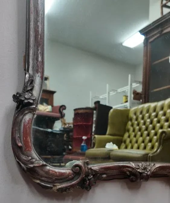 Antique Rococo Revival Mirror With Distressed Red & Silver Finish, Circa 1880 - 5