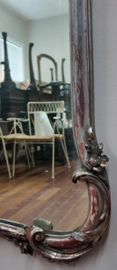 Antique Rococo Revival Mirror With Distressed Red & Silver Finish, Circa 1880 - 6