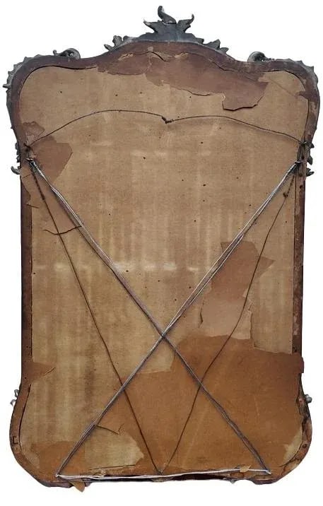 Antique Rococo Revival Mirror With Distressed Red & Silver Finish, Circa 1880 - 9