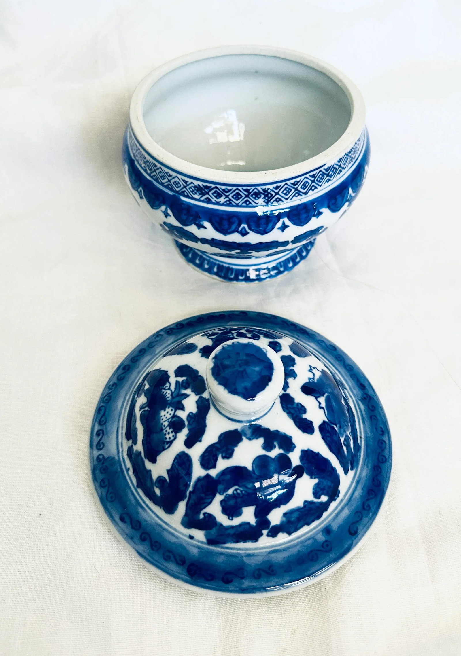 Blue & White Ceramic Covered Jar - 2