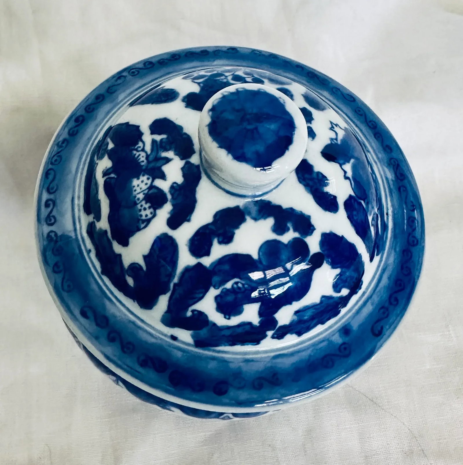 Blue & White Ceramic Covered Jar - 3