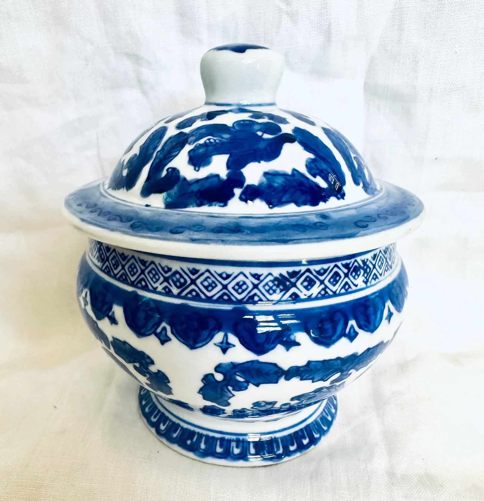 Blue & White Ceramic Covered Jar - 4