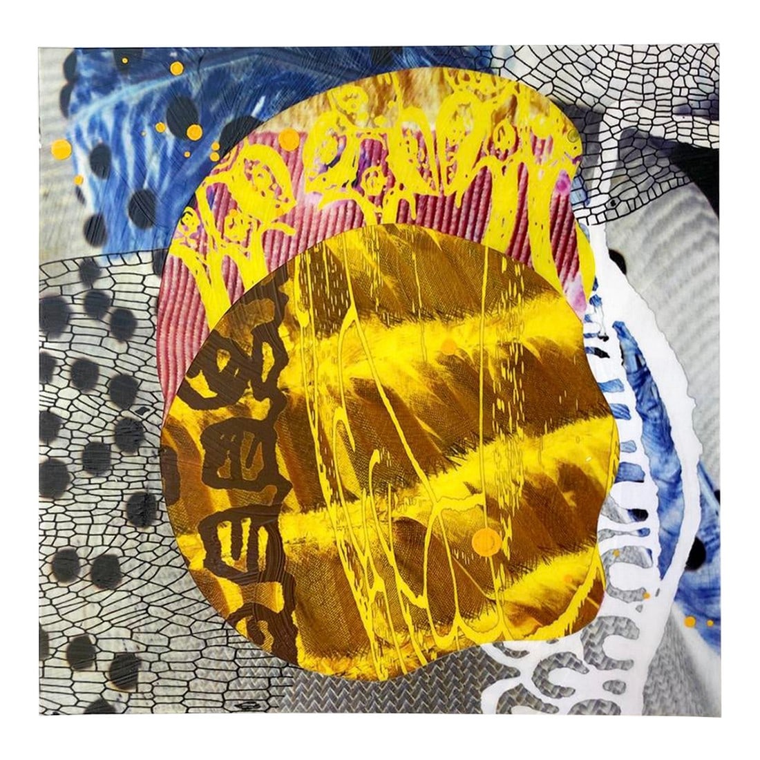 Yellow Adrift by Michael DesRosiers Abstract Mixed Media on a MDF Panel (2025): Artist Michael DesRosiers creates paintings, mixed-media works, and welded aluminum sculptures. Noted for his ability with color, DesRosiers' non-objective art is as in tune with nature as it is with