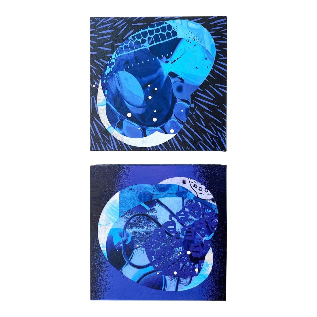 Pine Barren Blue by Michael DesRosiers Abstract Mixed Media on a MDF Panel (2025)-Set of 2: Artist Michael DesRosiers creates paintings, mixed-media works, and welded aluminum sculptures. Noted for his ability with color, DesRosiers' non-objective art is as in tune with nature as it is with