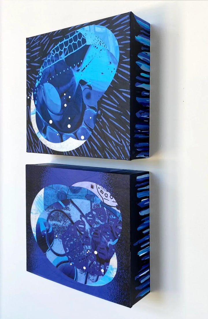 Pine Barren Blue by Michael DesRosiers Abstract Mixed Media on a MDF Panel (2025)-Set of 2 - 2