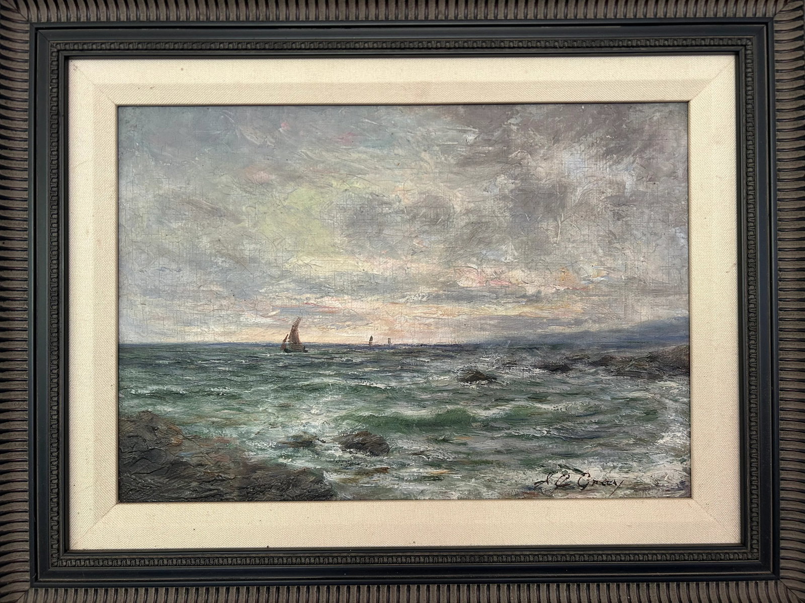 Early 20th Century British Maritime Artwork by a.j. Gray, Signed O, Seascape Oil Painting - 3