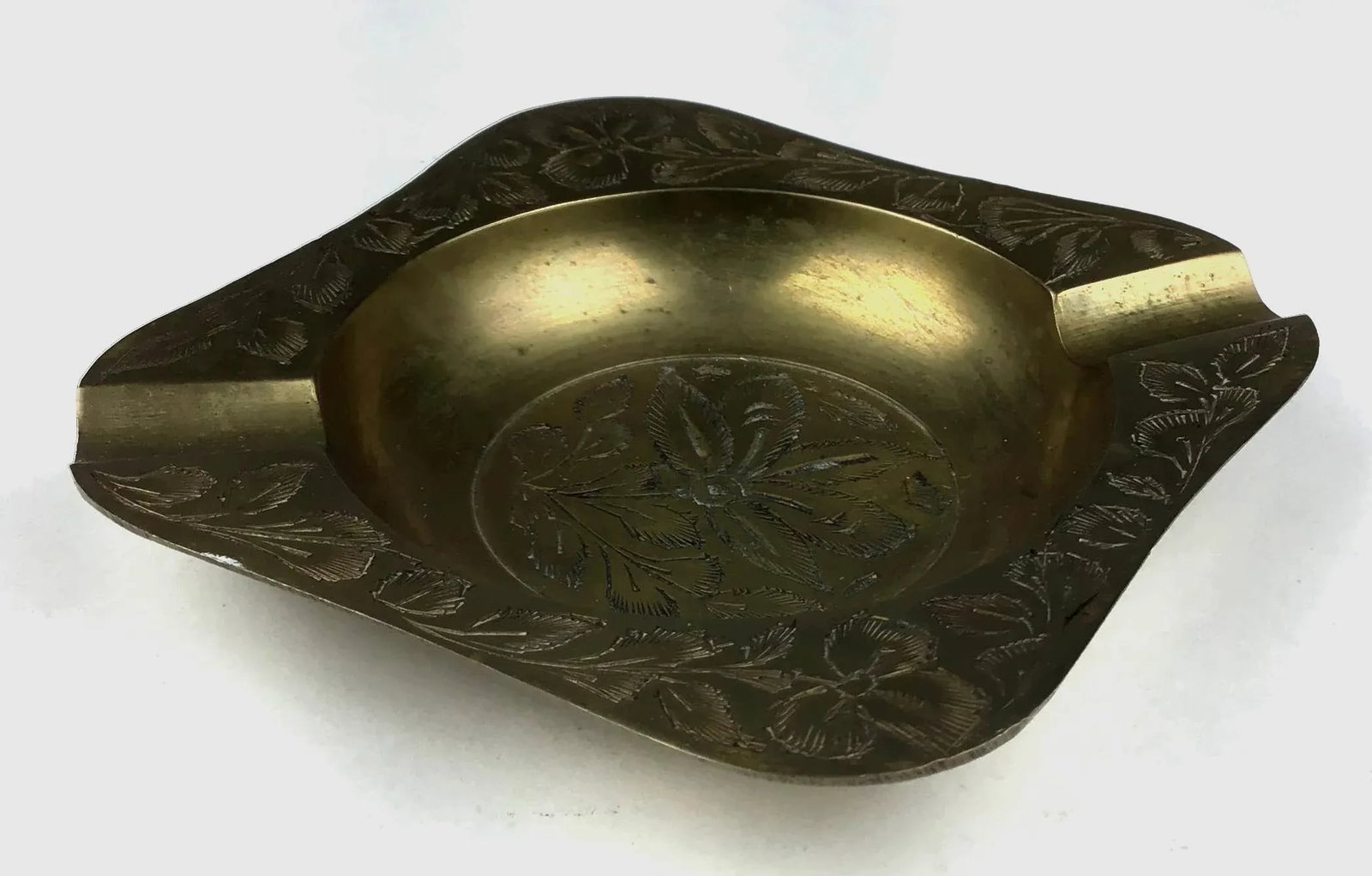 Vintage Brass Carved Ashtray - 2