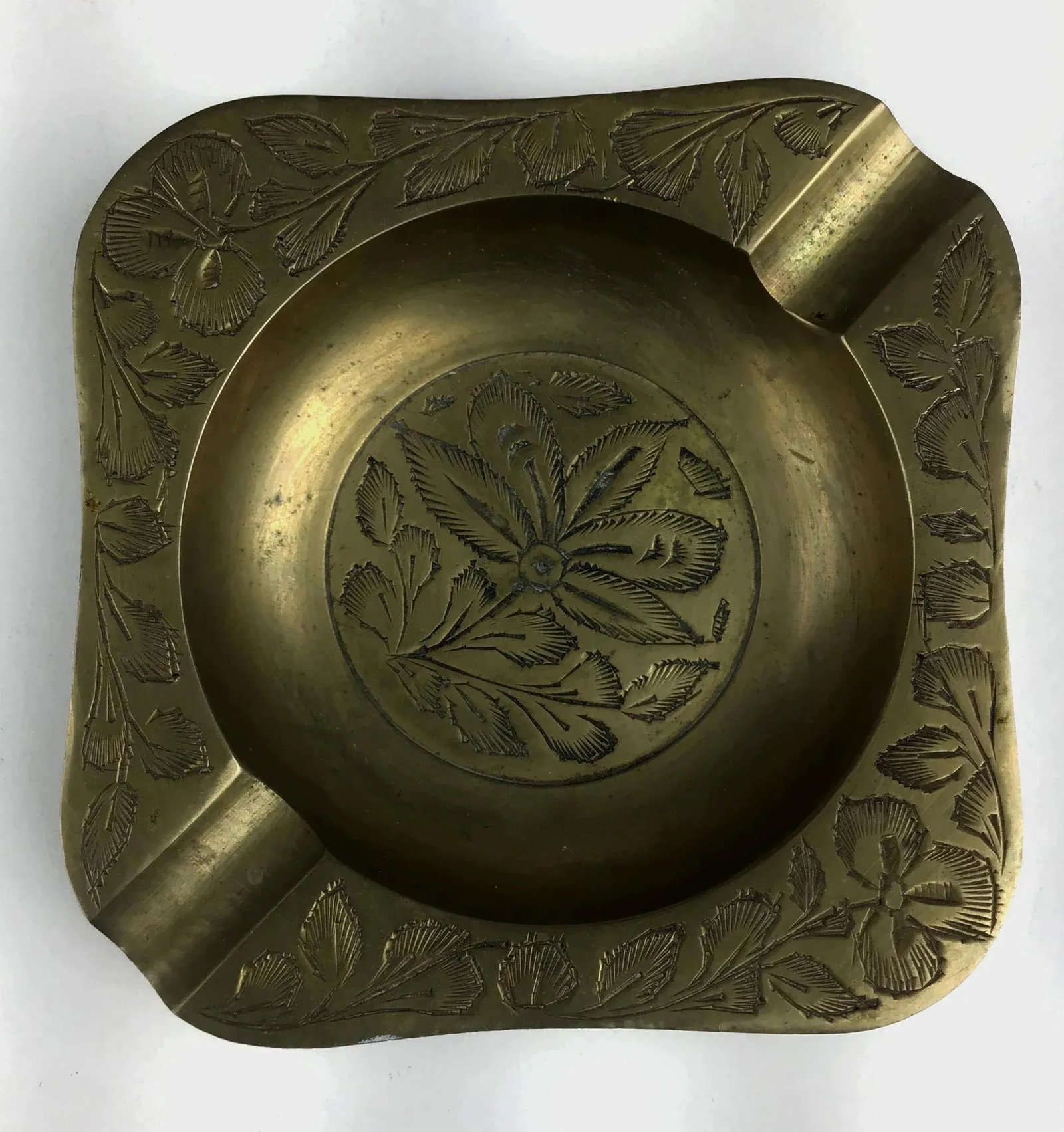 Vintage Brass Carved Ashtray - 3