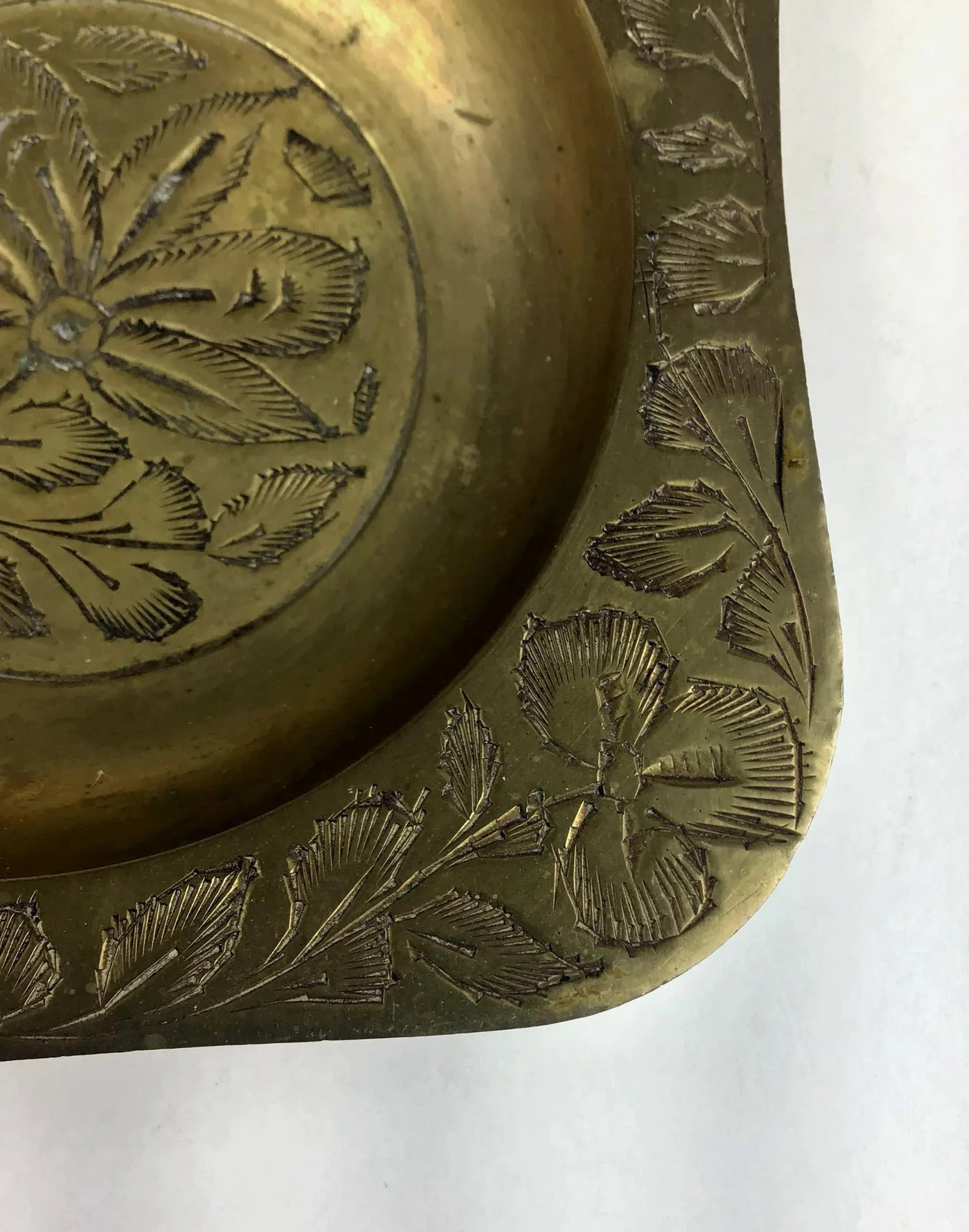 Vintage Brass Carved Ashtray - 4