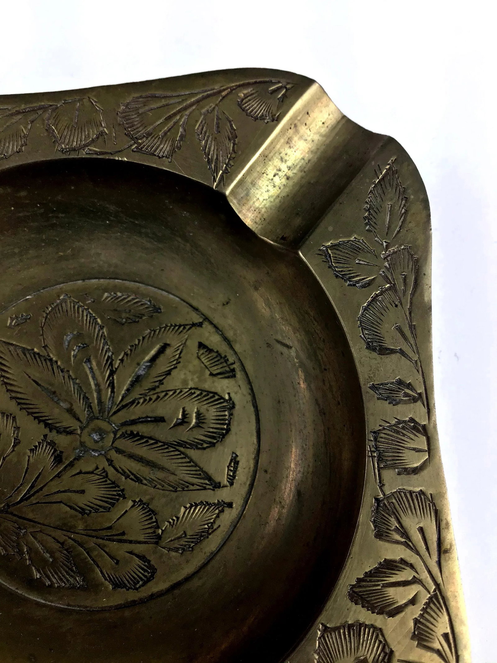 Vintage Brass Carved Ashtray - 5