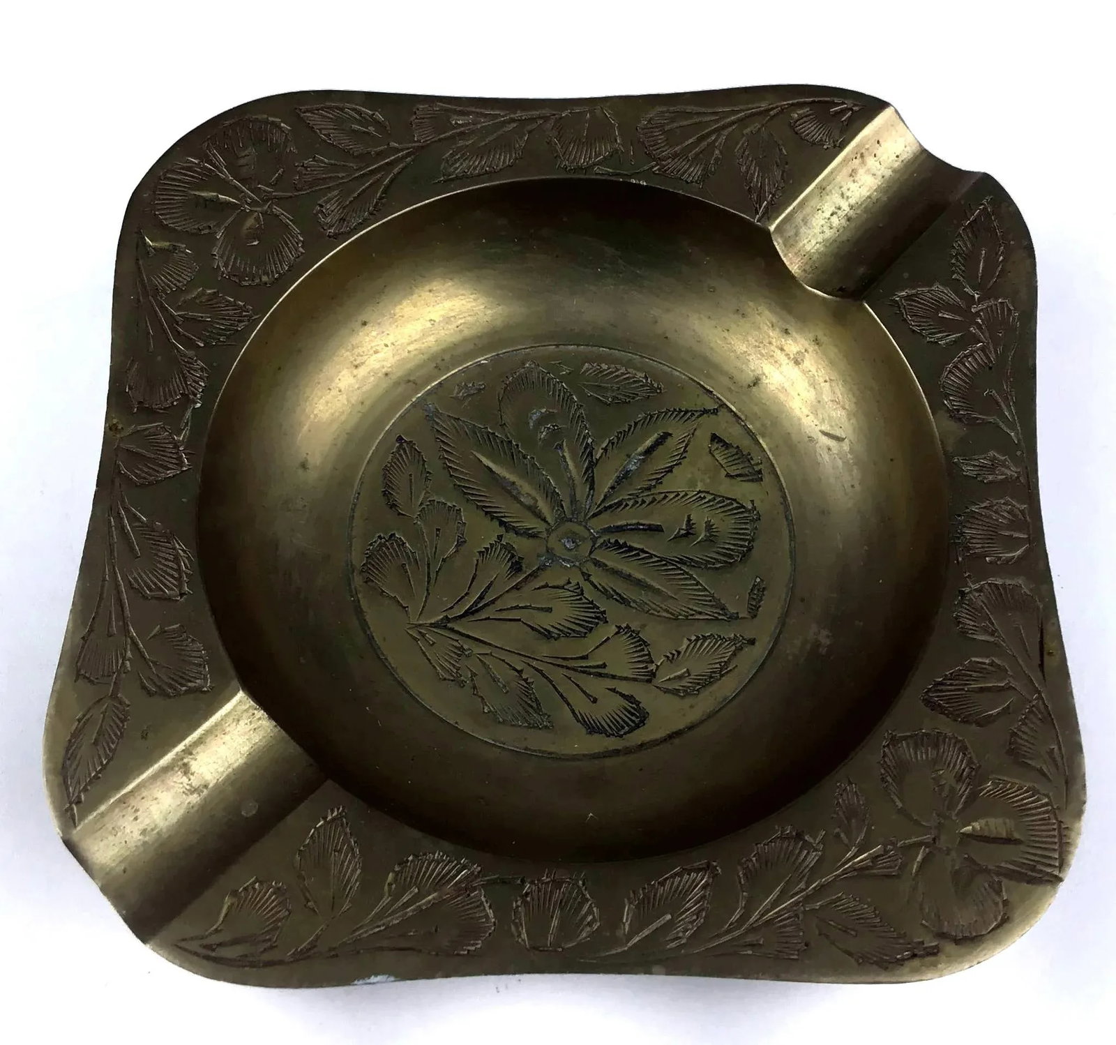 Vintage Brass Carved Ashtray - 9