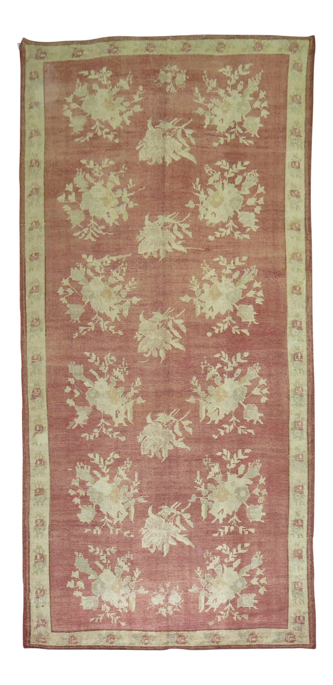 Soft Red Turkish Gallery Rug, 6'1'' X 13'4'': One of a kind, early 20th-century early 20th century gallery size turkish rug with a large scale floral all over design . Professionally Washed & personally vetted. Ready for everyday use. 