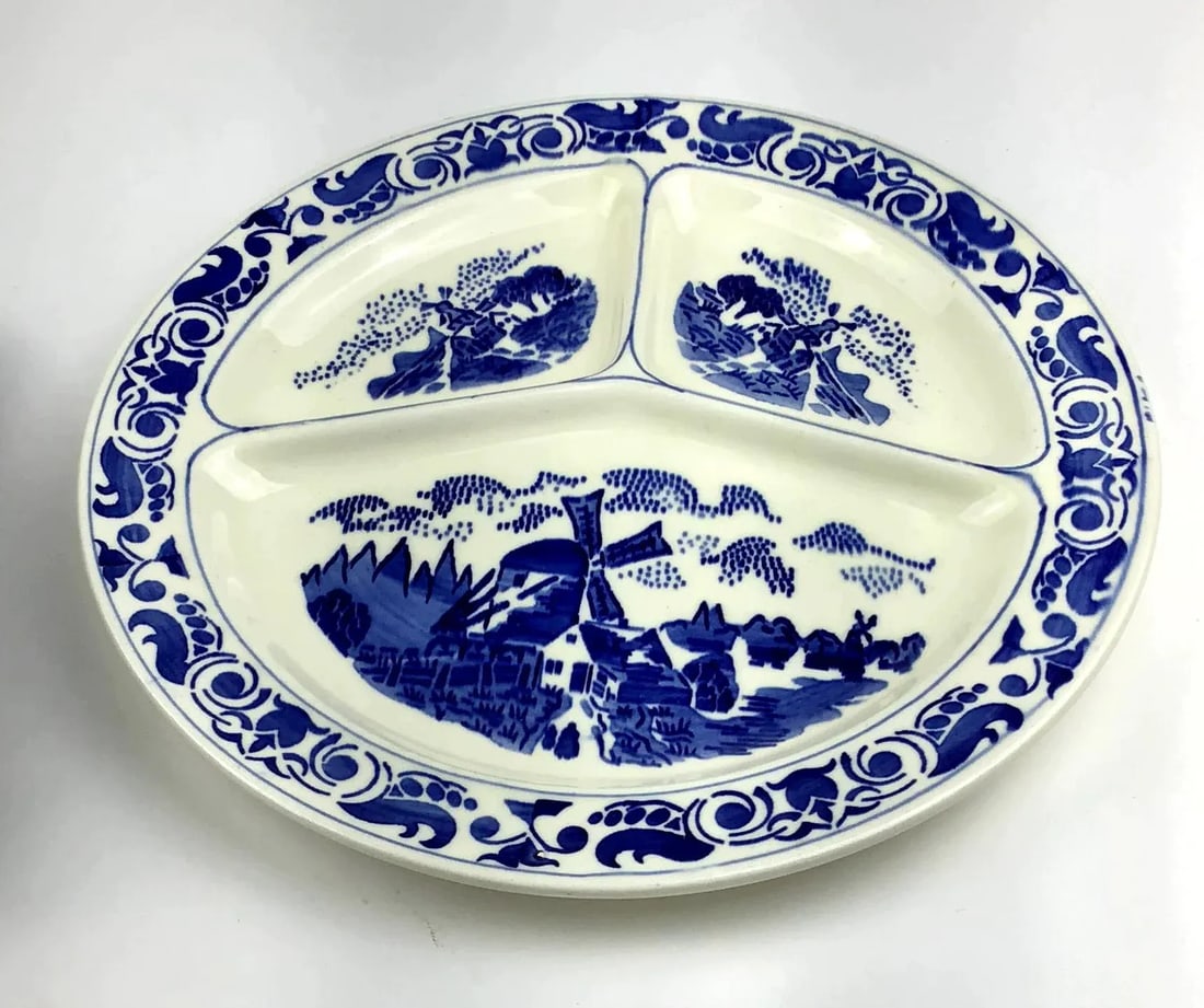 1930s German Delftware Divided Blue & White Plate - 11