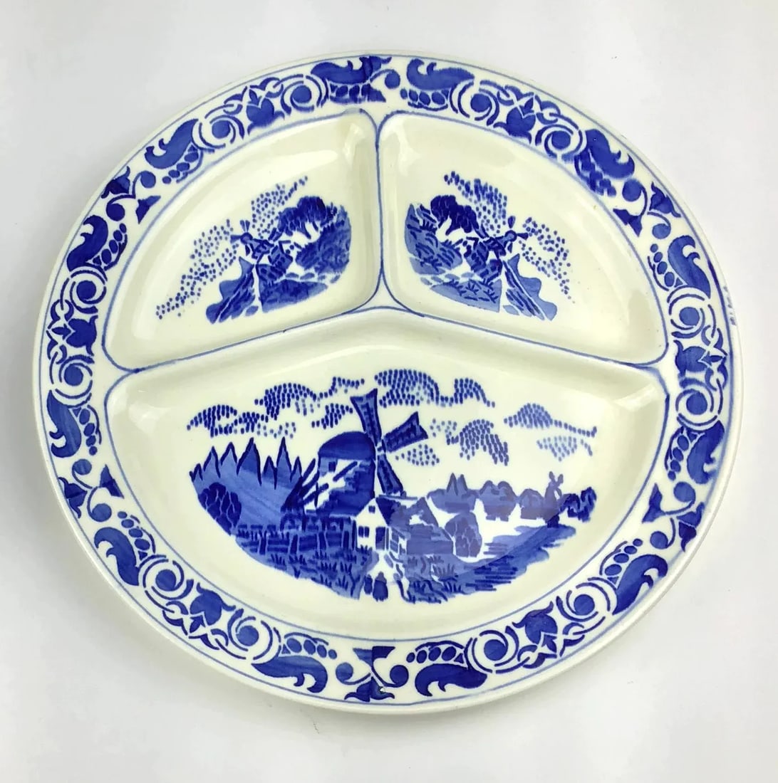 1930s German Delftware Divided Blue & White Plate - 2