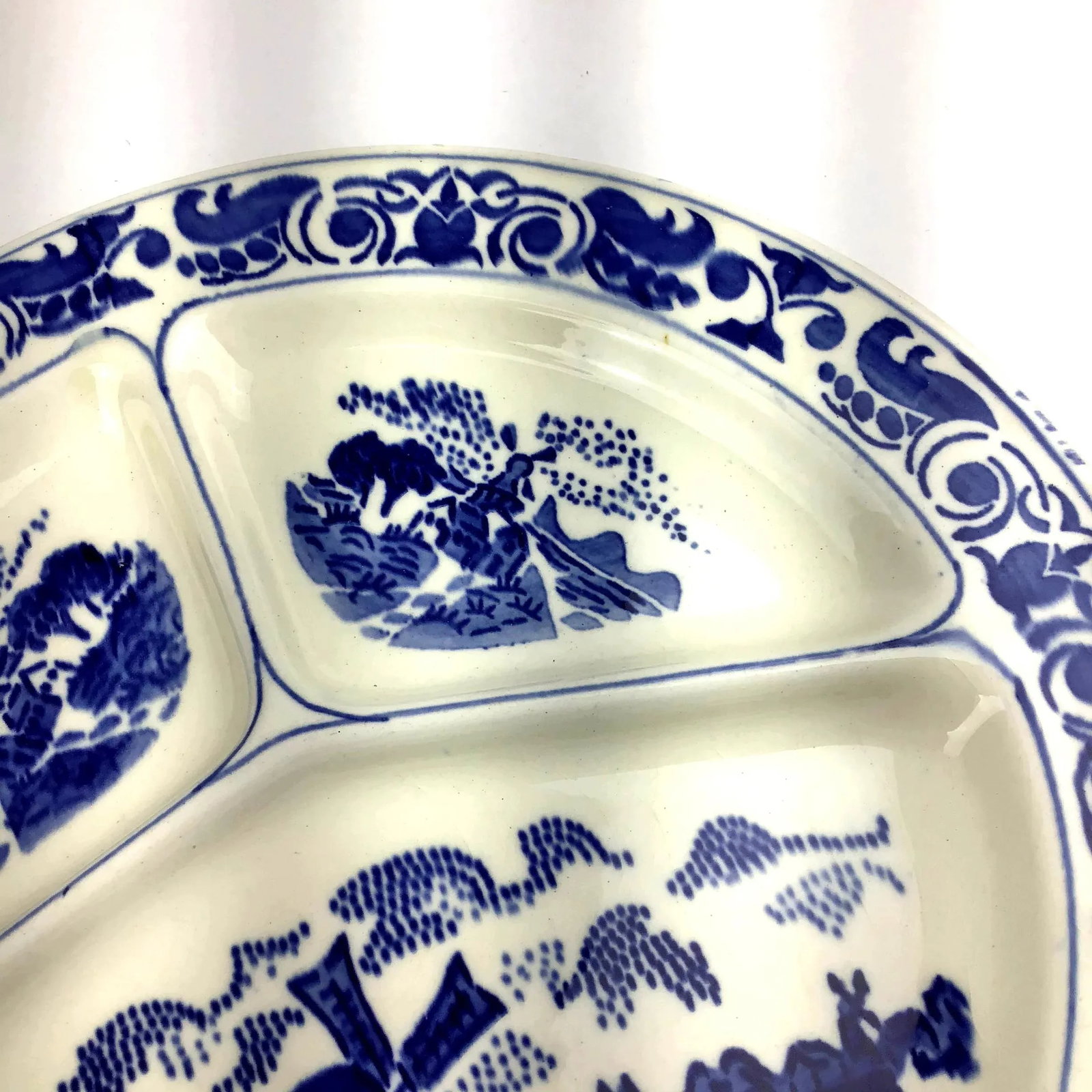 1930s German Delftware Divided Blue & White Plate - 4